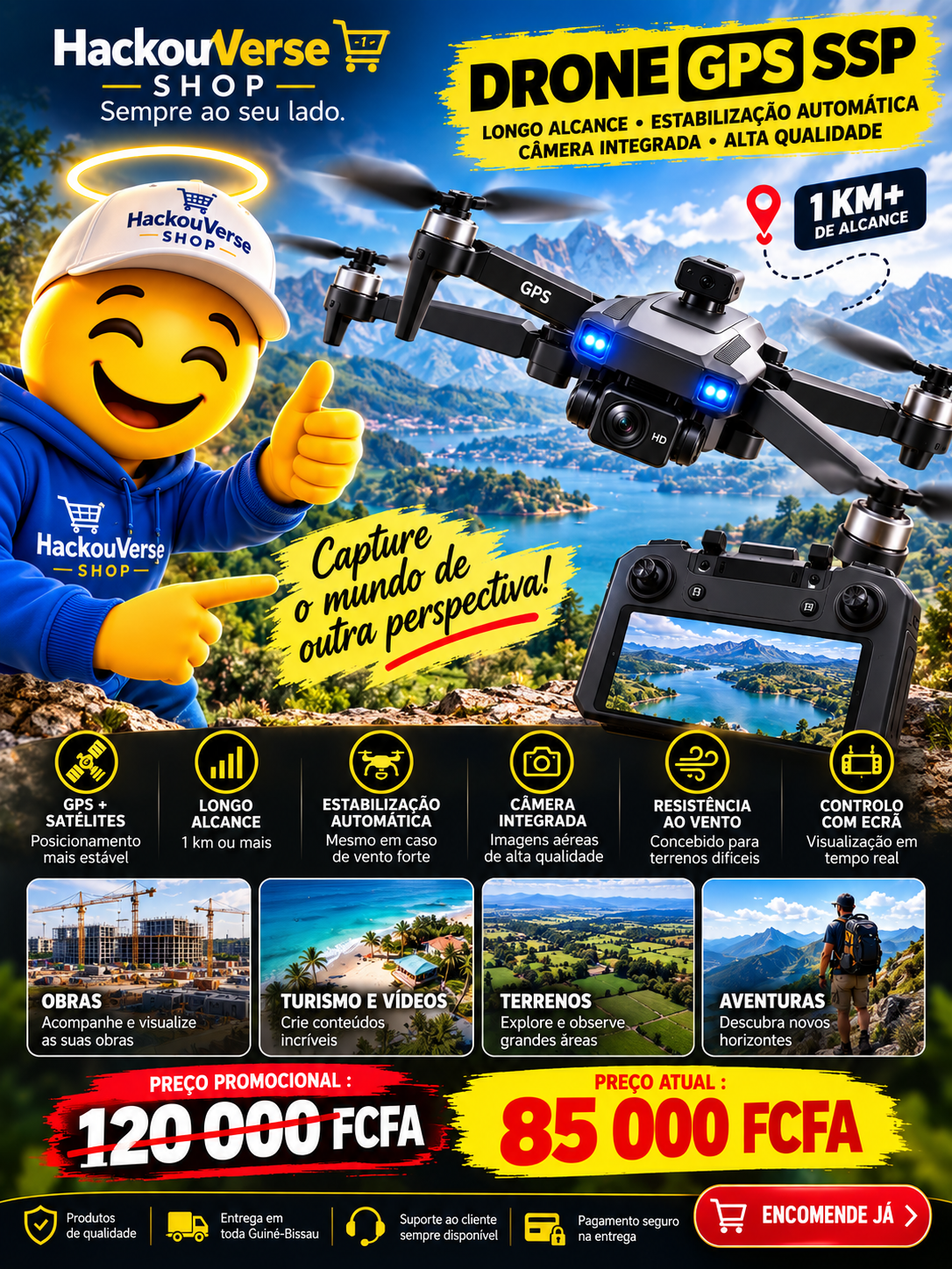 Drone GPS SSP — Longo Alcance, Estabilização Automática & Câmara