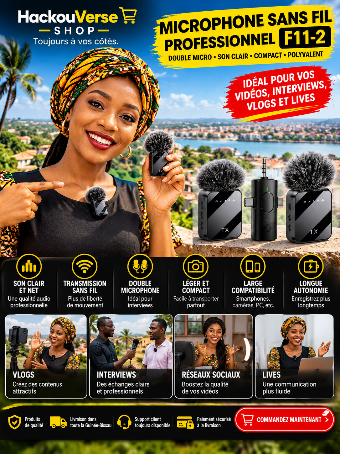 Microfone Sem Fios Profissional F11-2 — Microfone Duplo para Criadores