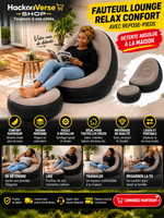 Publicité professionnelle du fauteuil lounge HackouVerse avec repose-pieds