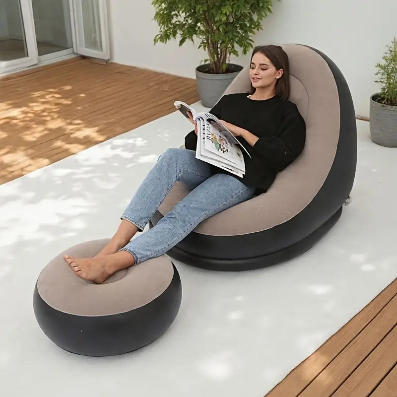 Fauteuil lounge gonflable avec repose-pieds HackouVerse