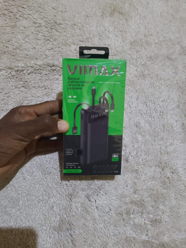 Bateria externa portátil Vimax YK03 com capacidade de 20000 mAh.